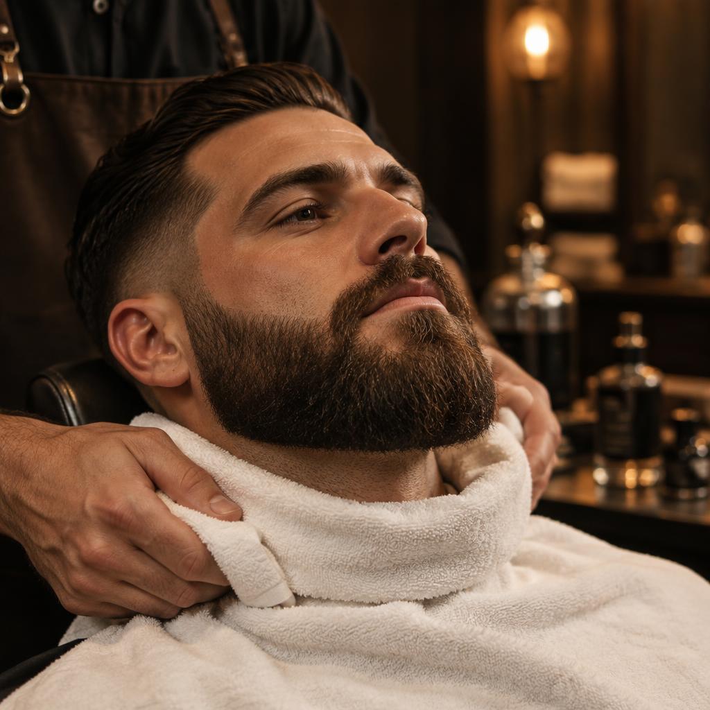 A sculpted beard after a hot towel shave